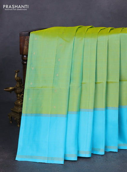 Pure soft silk saree dual shade of green and light blue with zari woven buttas and rettapet zari woven border