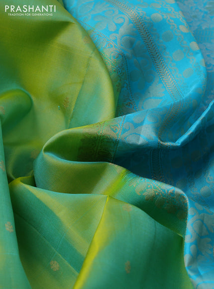 Pure soft silk saree dual shade of green and light blue with zari woven buttas and rettapet zari woven border