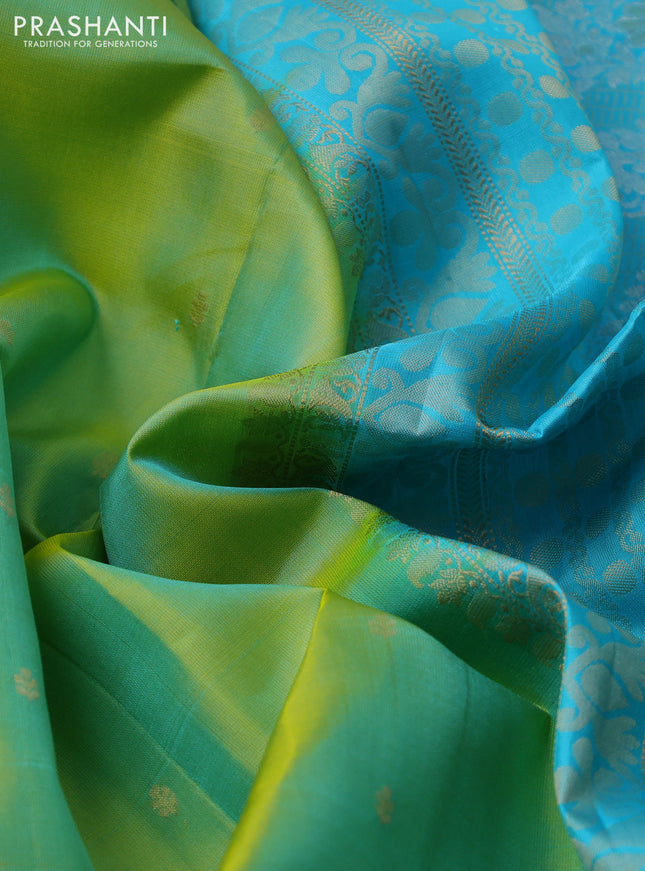 Pure soft silk saree dual shade of green and light blue with zari woven buttas and rettapet zari woven border