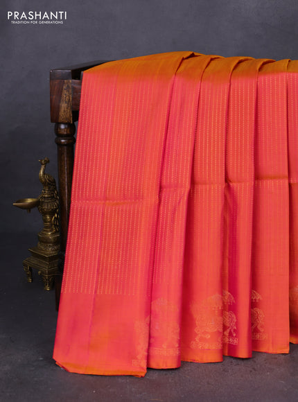 Pure soft silk saree dual shade of pink with allover zari weaves and zari woven butta border