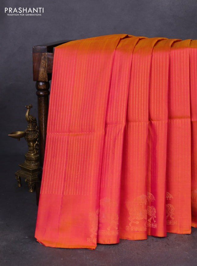 Pure soft silk saree dual shade of pink with allover zari weaves and zari woven butta border