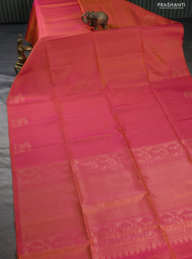 Pure soft silk saree dual shade of pink with allover zari weaves and zari woven butta border