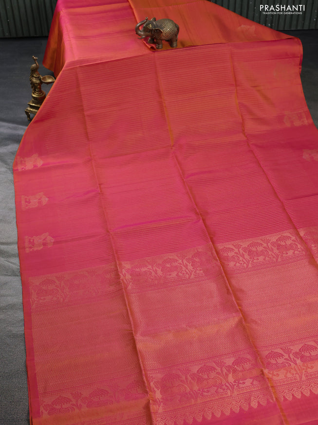 Pure soft silk saree dual shade of pink with allover zari weaves and zari woven butta border