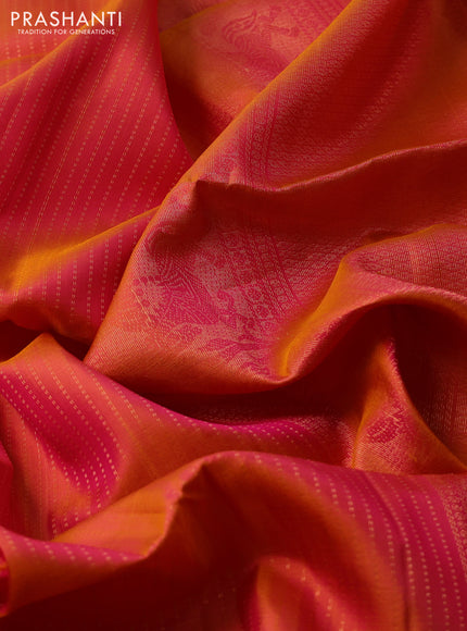 Pure soft silk saree dual shade of pink with allover zari weaves and zari woven butta border