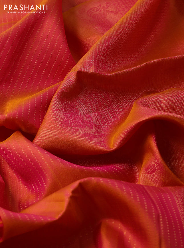 Pure soft silk saree dual shade of pink with allover zari weaves and zari woven butta border