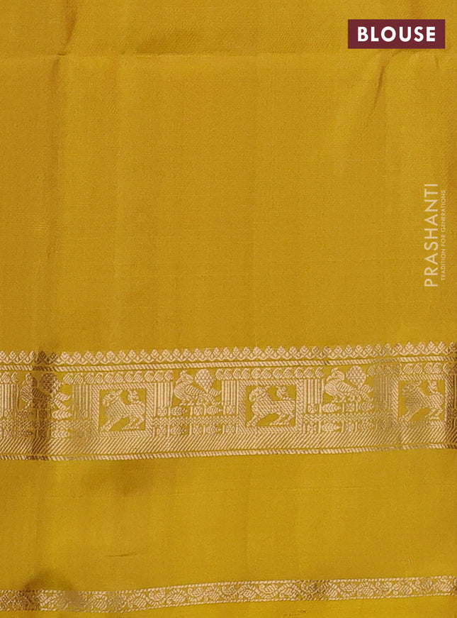 Pure soft silk saree sandal and mustard yellow with zari woven buttas and rettapet zari woven border