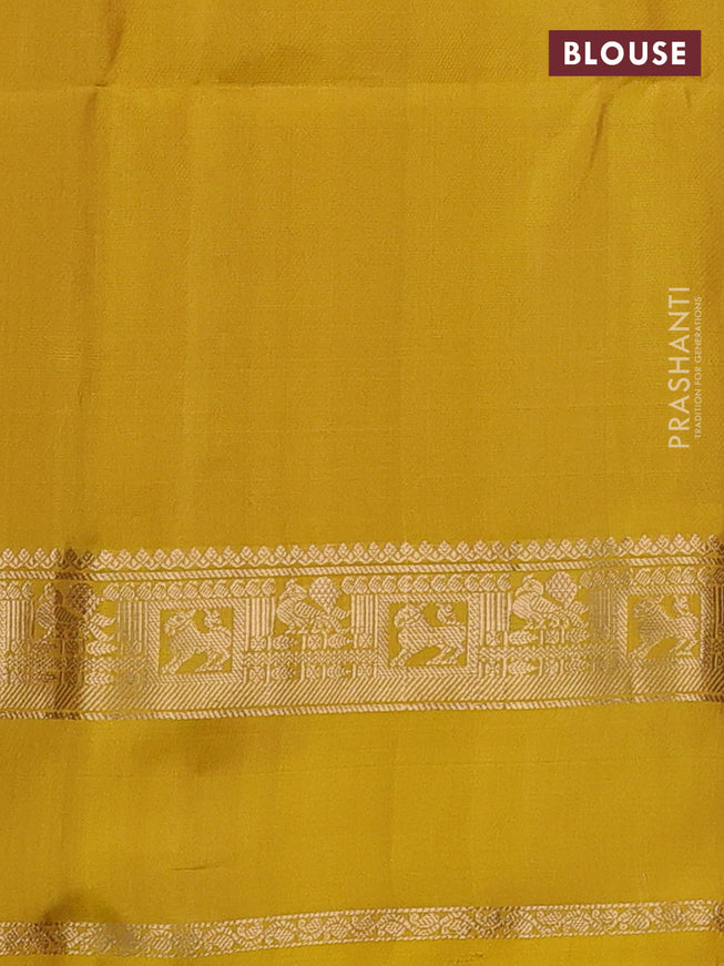 Pure soft silk saree sandal and mustard yellow with zari woven buttas and rettapet zari woven border