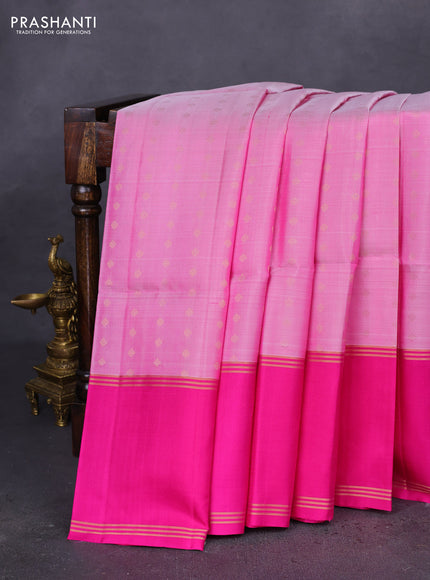 Pure soft silk saree light pink and pink with allover zari woven butta weaves and rettapet zari woven border