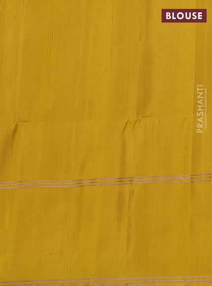 Pure soft silk saree beige and yellow with allover zari weaves and rettapet zari woven border