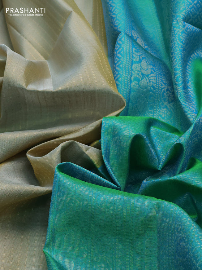 Pure soft silk saree elaichi green and dual shade of teal bluish green with allover zari weaves and zari woven border