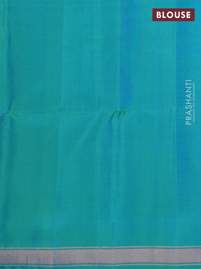 Pure soft silk saree elaichi green and dual shade of teal bluish green with allover zari weaves and zari woven border