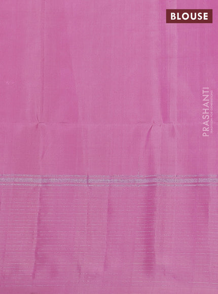 Pure soft silk saree dual shade of pinkish yellow and light pink with silver zari woven buttas and long silver zari woven border