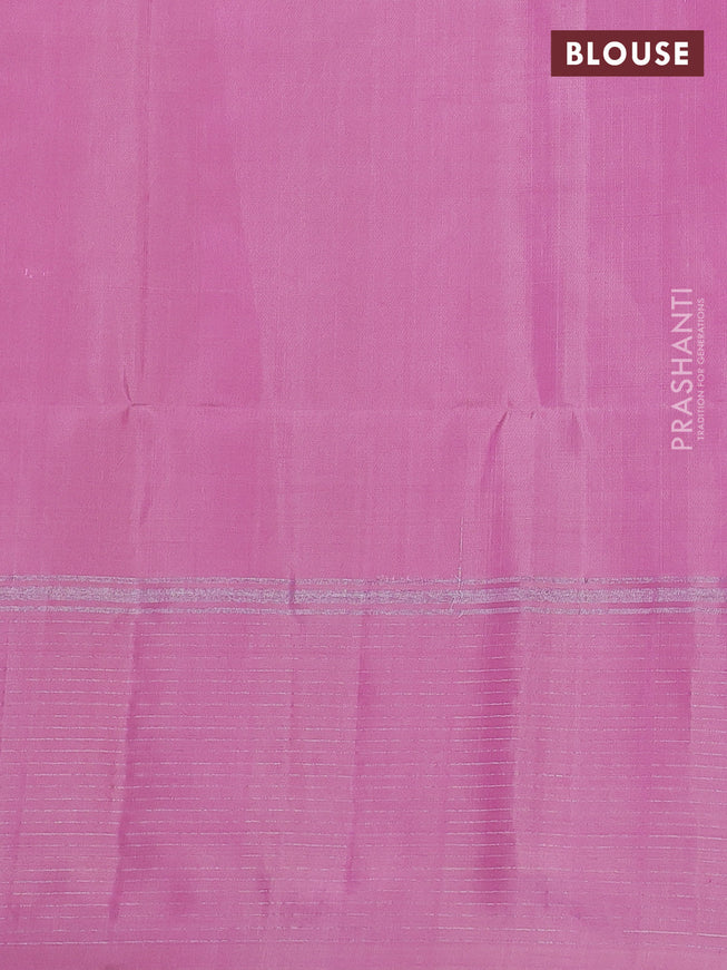 Pure soft silk saree dual shade of pinkish yellow and light pink with silver zari woven buttas and long silver zari woven border
