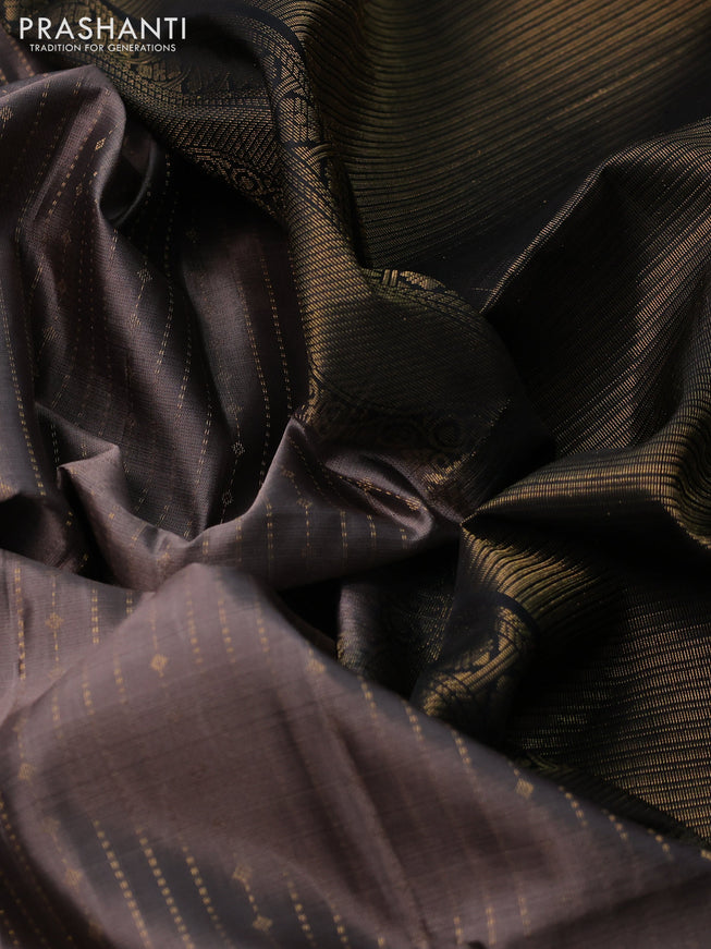 Pure soft silk saree grey and black with allover zari weaves and rettapet zari woven border