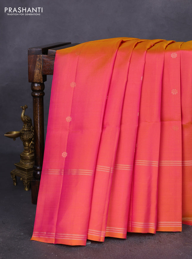 Pure soft silk saree dual shade of pink with zari woven floral buttas and rettapet zari woven border