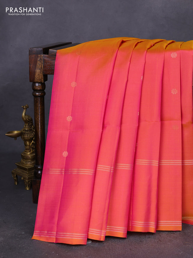 Pure soft silk saree dual shade of pink with zari woven floral buttas and rettapet zari woven border