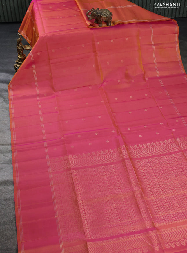 Pure soft silk saree dual shade of pink with zari woven floral buttas and rettapet zari woven border