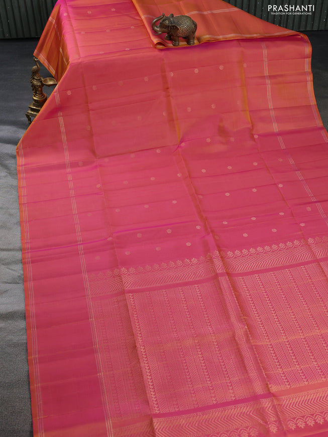 Pure soft silk saree dual shade of pink with zari woven floral buttas and rettapet zari woven border
