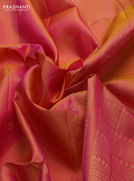 Pure soft silk saree dual shade of pink with zari woven floral buttas and rettapet zari woven border