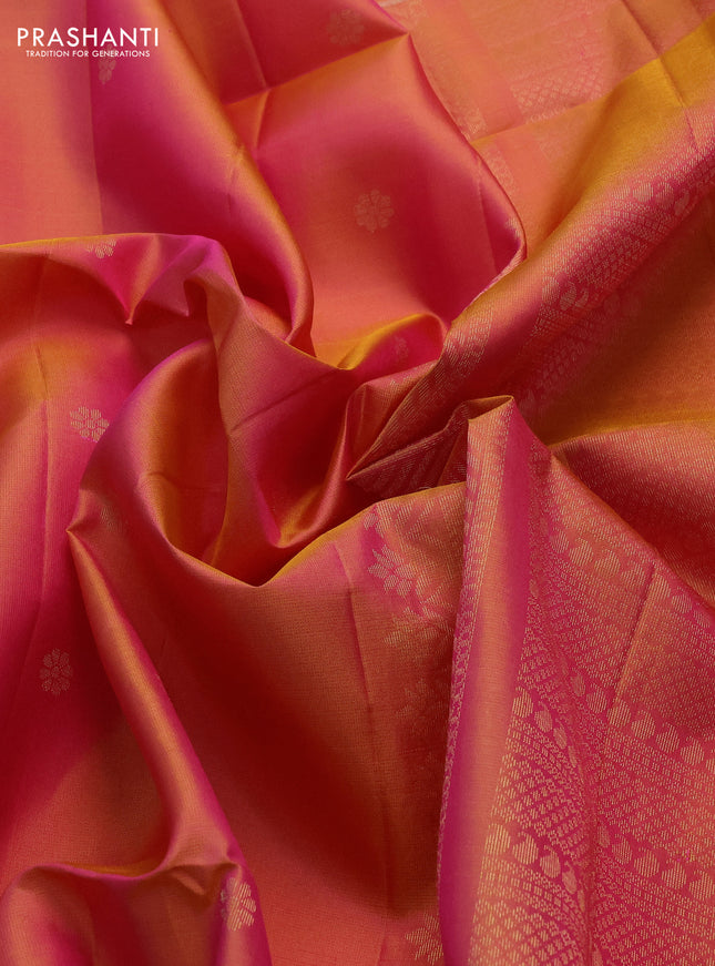Pure soft silk saree dual shade of pink with zari woven floral buttas and rettapet zari woven border