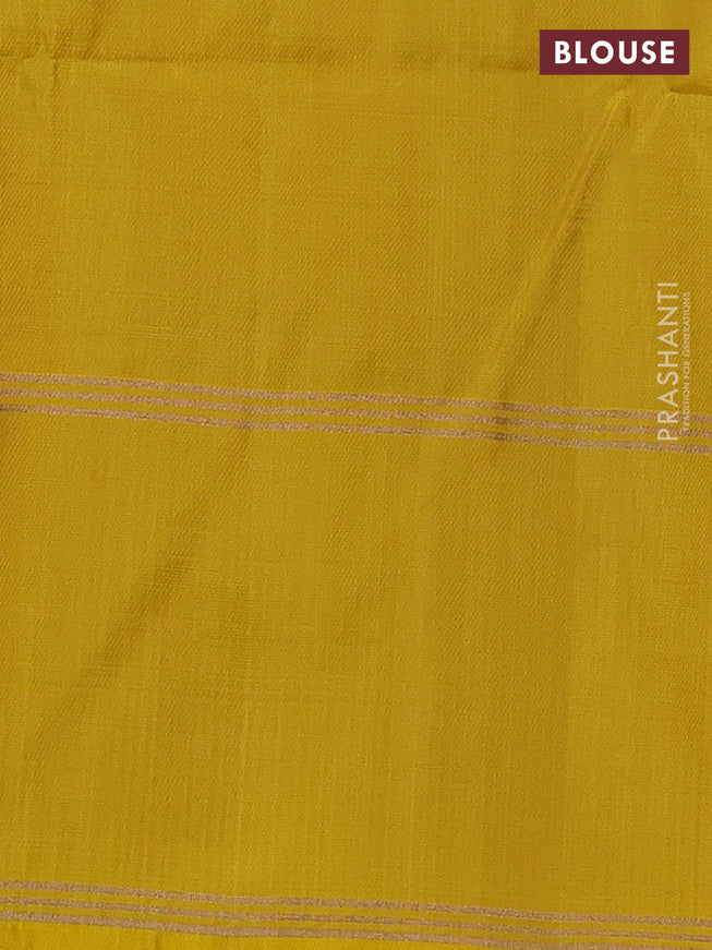 Pure soft silk saree beige and yellow with allover zari weaves and rettapet zari woven border