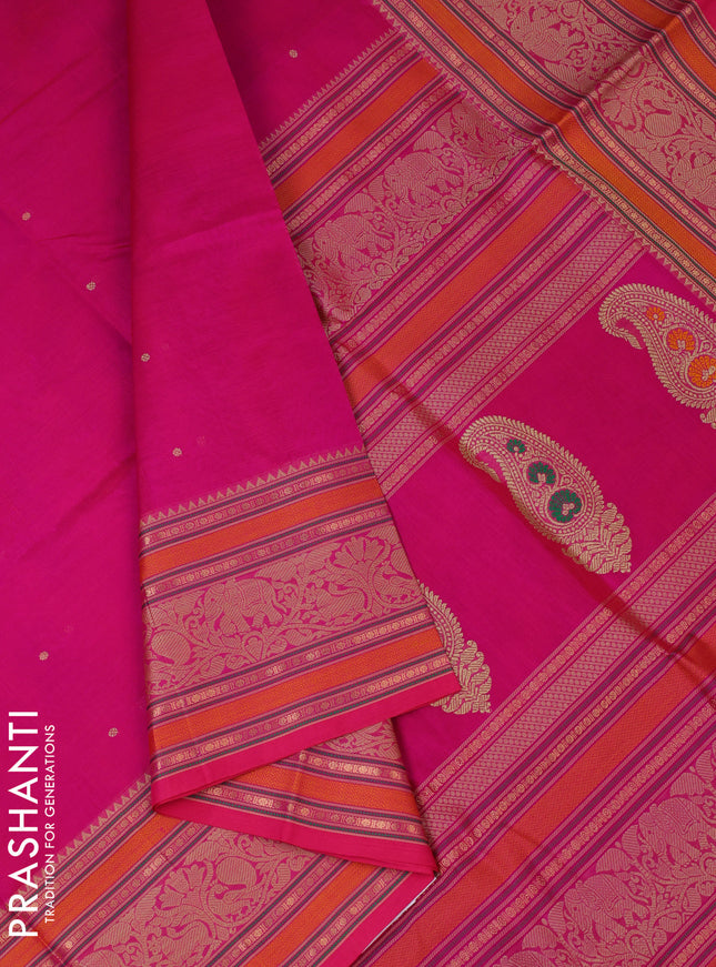 Kanchipuram silk cotton saree pink with thread & zari woven buttas and thread woven border