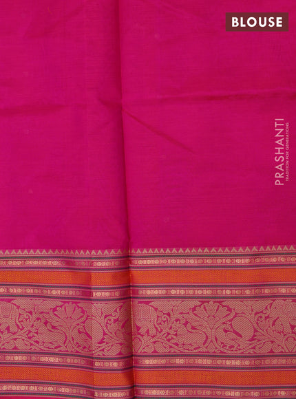 Kanchipuram silk cotton saree pink with thread & zari woven buttas and thread woven border