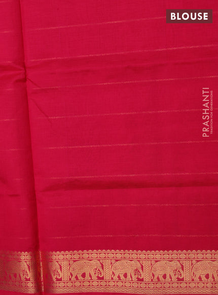 Kanchipuram silk cotton saree pink with allover zari stripe pattern and elephant zari woven border