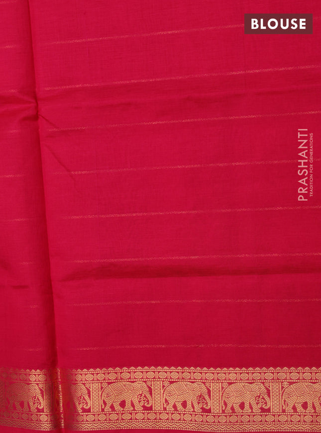 Kanchipuram silk cotton saree pink with allover zari stripe pattern and elephant zari woven border