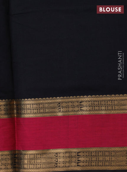 Kanchipuram silk cotton saree black and pink with zari woven buttas and rettapet zari woven border