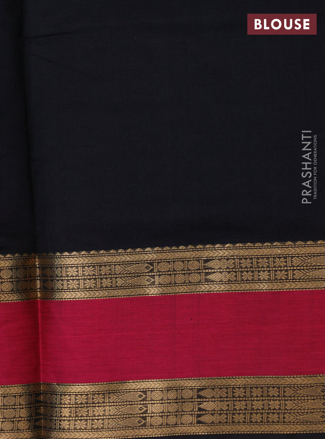 Kanchipuram silk cotton saree black and pink with zari woven buttas and rettapet zari woven border