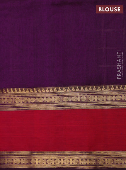 Kanchipuram silk cotton saree purple and pink with allover thread checks & buttas and rettapet zari woven border