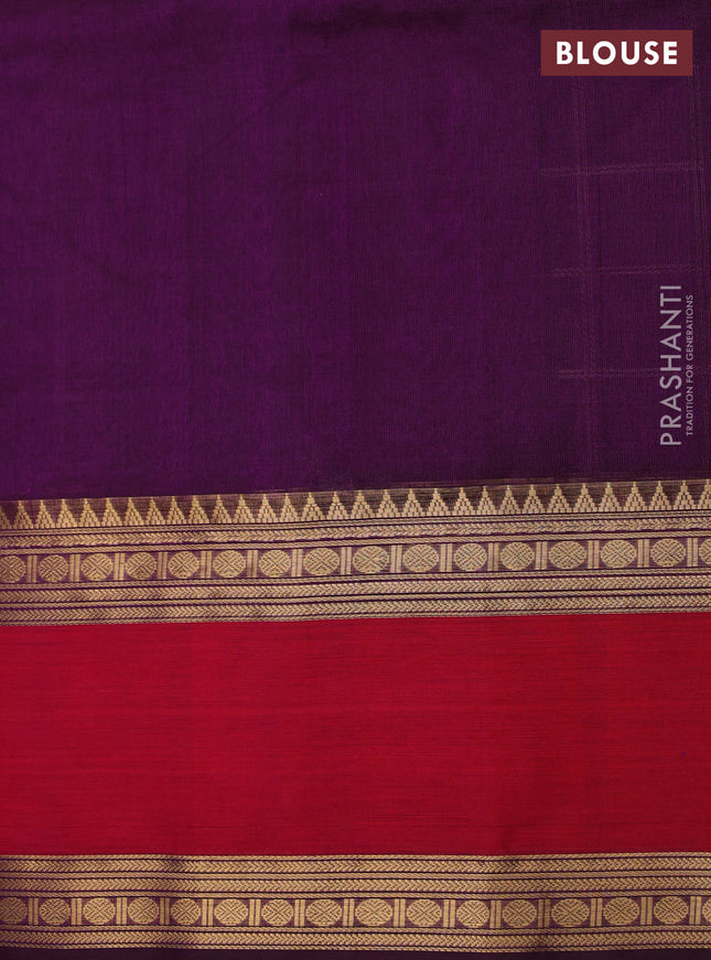 Kanchipuram silk cotton saree purple and pink with allover thread checks & buttas and rettapet zari woven border