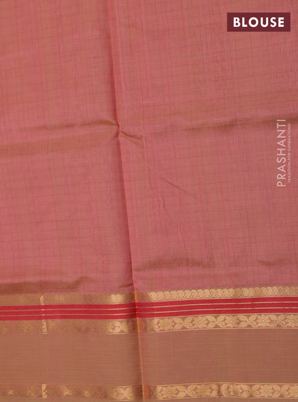 Kanchipuram silk cotton saree pastel peach pink and sandal with allover lakshadeepam pattern and rettapet zari woven border