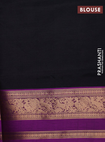 Kanchipuram silk cotton saree black and purple with annam zari woven buttas and rettapet zari woven border