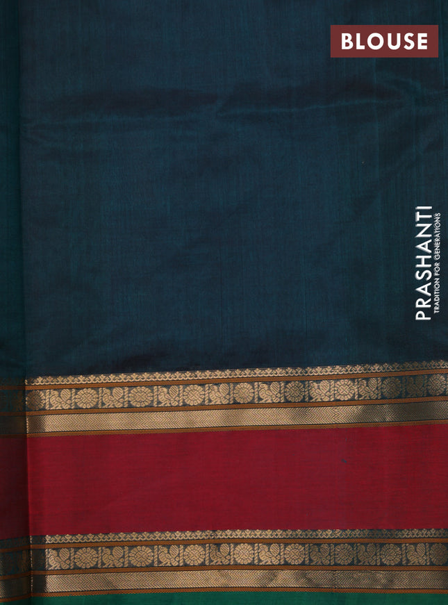 Kanchipuram silk cotton saree dark green and maroon with allover zari checks & buttas and rettapet zari woven border