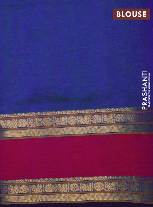 Kanchipuram silk cotton saree dual shade of bluish green and pink with allover zari checks & buttas and rettapet zari woven border