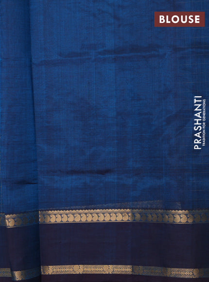 Kanchipuram silk cotton saree peacock blue with allover zari checks & buttas and rettapet zari woven border