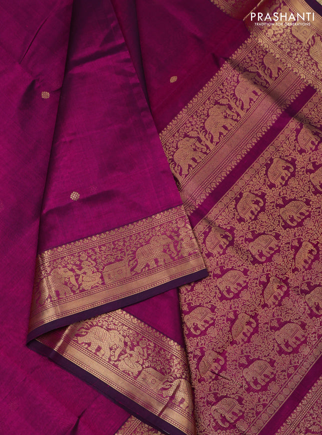 Kanchipuram silk cotton saree magenta pink with zari woven buttas and zari woven border