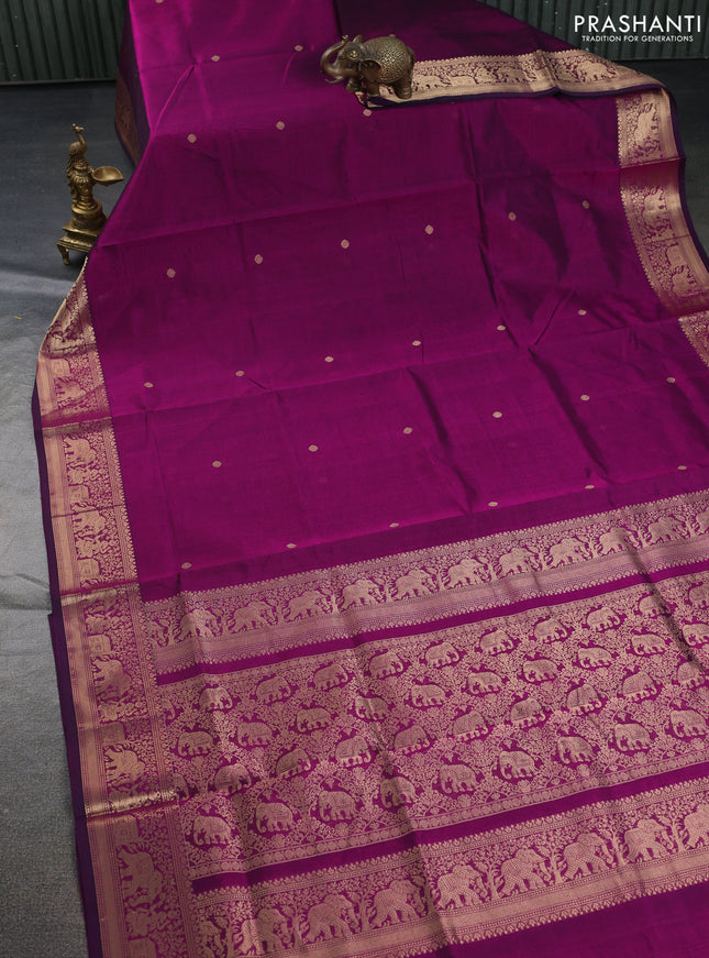 Kanchipuram silk cotton saree magenta pink with zari woven buttas and zari woven border