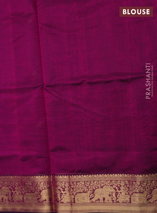 Kanchipuram silk cotton saree magenta pink with zari woven buttas and zari woven border