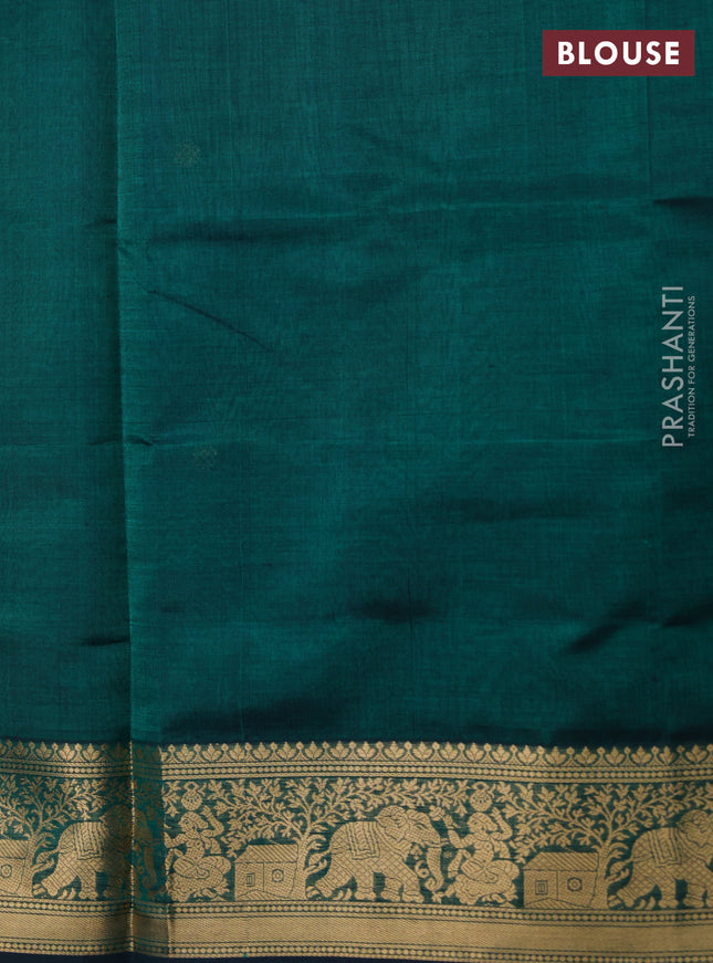 Kanchipuram silk cotton saree peacock green with zari woven buttas and zari woven border
