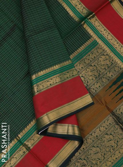 Kanchipuram silk cotton saree green and maroon with allover lakshadeepam pattern and rettapet zari woven border