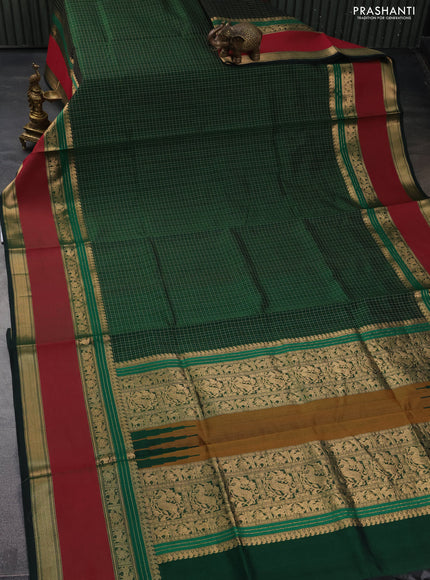 Kanchipuram silk cotton saree green and maroon with allover lakshadeepam pattern and rettapet zari woven border