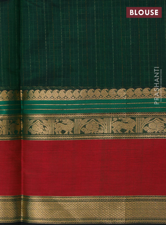 Kanchipuram silk cotton saree green and maroon with allover lakshadeepam pattern and rettapet zari woven border