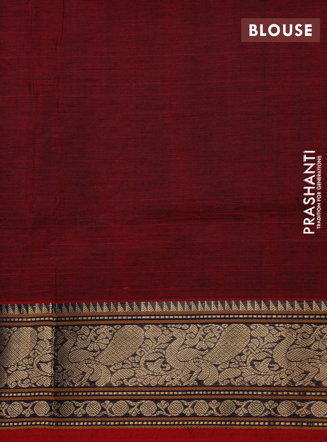 Kanchipuram silk cotton saree maroon and red with allover lakshadeepam pattern and rettapet zari woven border