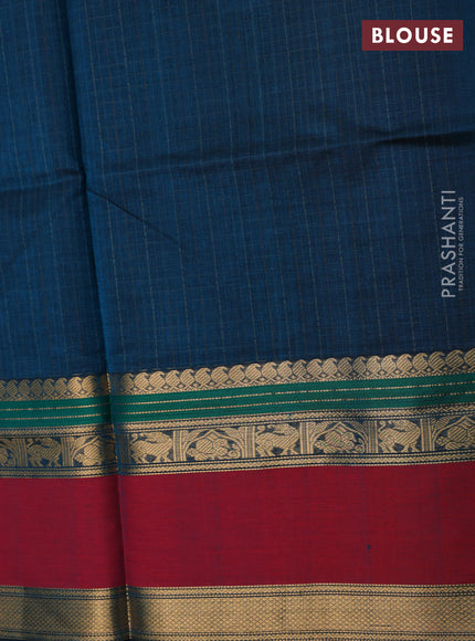 Kanchipuram silk cotton saree peacock blue and maroon with allover lakshadeepam pattern and rettapet zari woven border