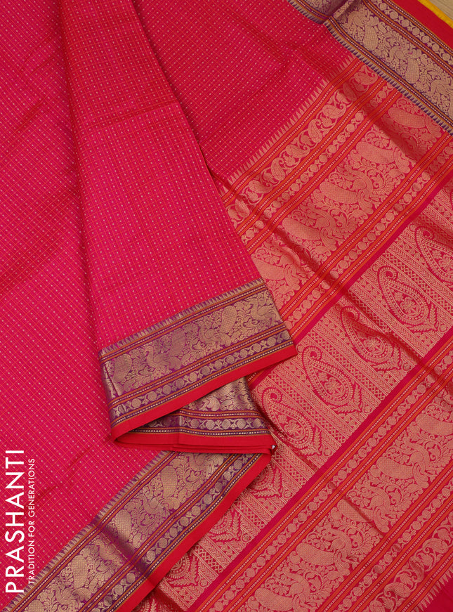 Kanchipuram silk cotton saree pink with allover lakshadeepam pattern and annam zari woven border