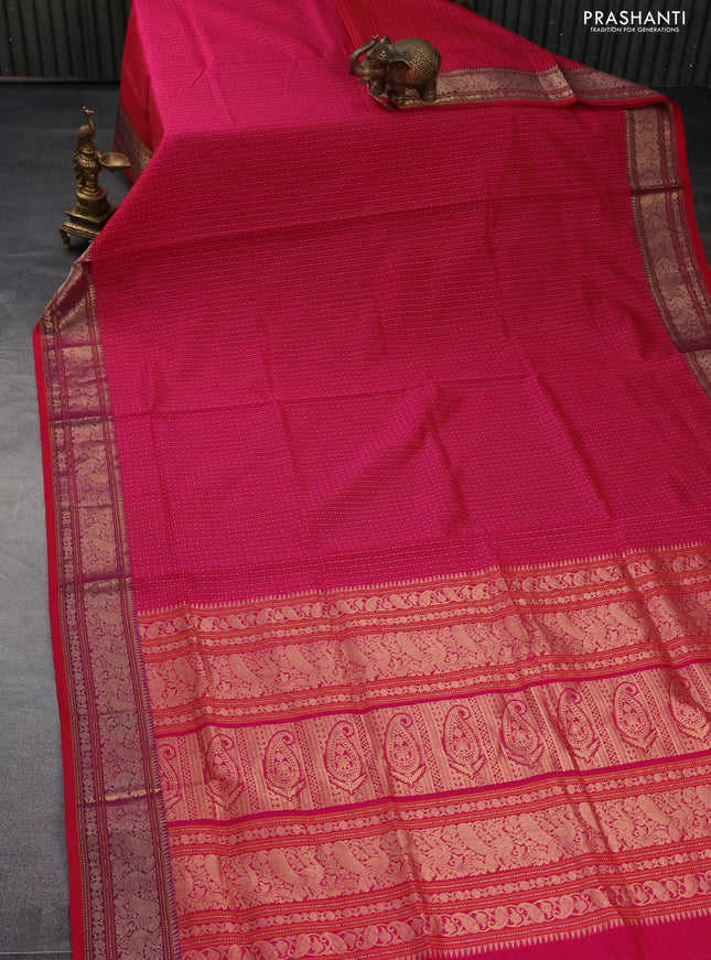Kanchipuram silk cotton saree pink with allover lakshadeepam pattern and annam zari woven border