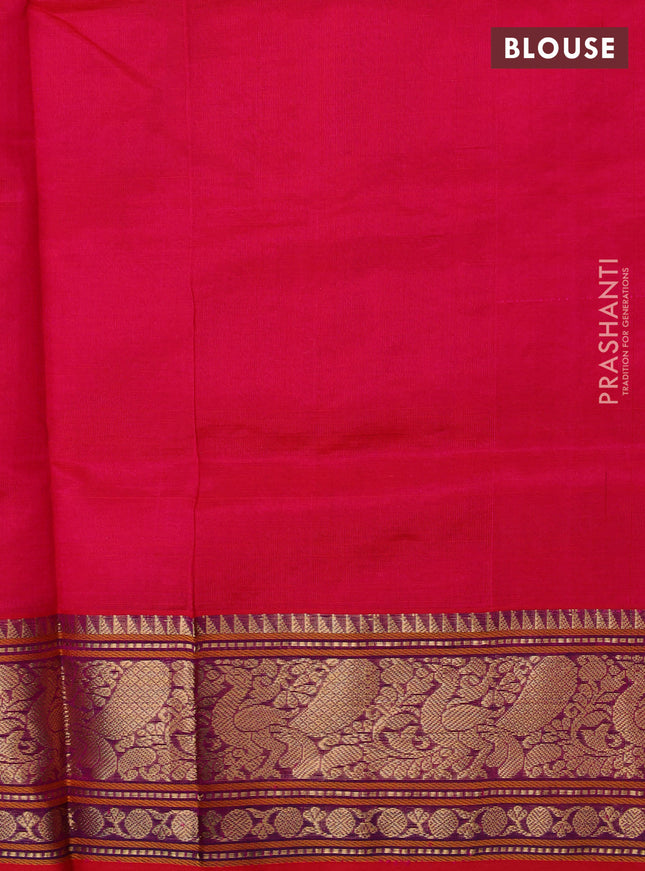 Kanchipuram silk cotton saree pink with allover lakshadeepam pattern and annam zari woven border